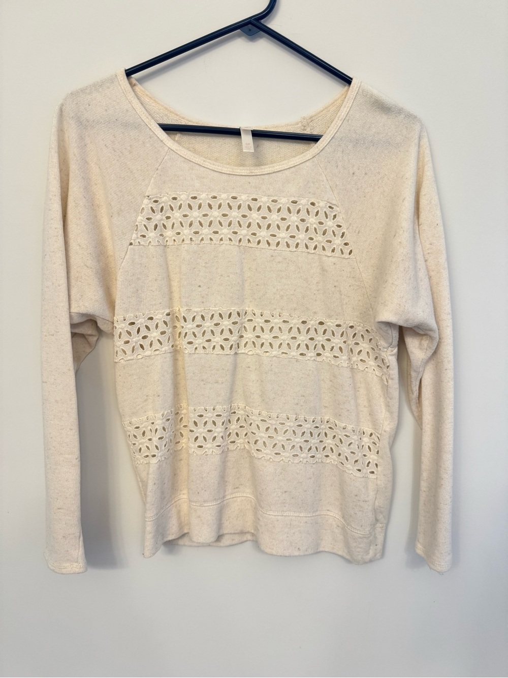 Xhilaration Cream Crochet-Detail Long Sleeve Sweater Top Small